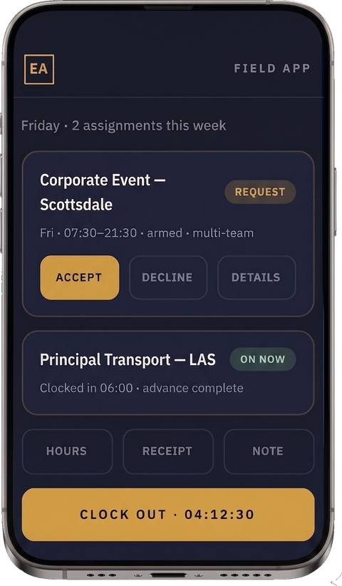Elevated Applications Ops Center agent field app on a phone